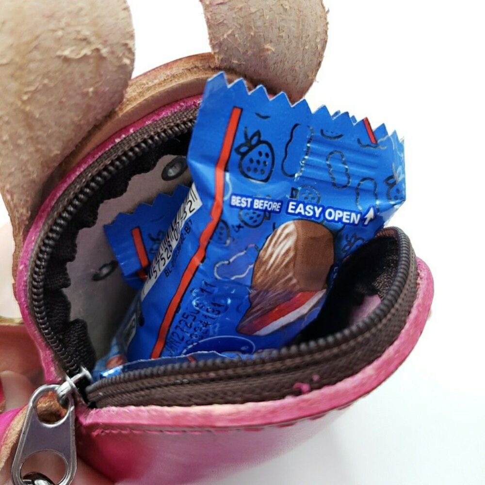 Pink Bunny Rabbit Coin Purse Cute Handmade Leather Small Wallet Kawaii Zip Pouch - Picture 7 of 14